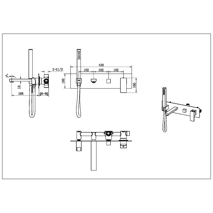 Boheme Qubic 474-2-G смеситель Gold встраиваемый