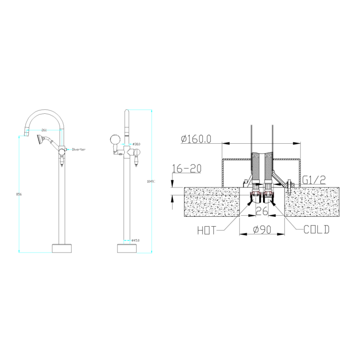 Boheme 469-B Uno смеситель напольный для ванны