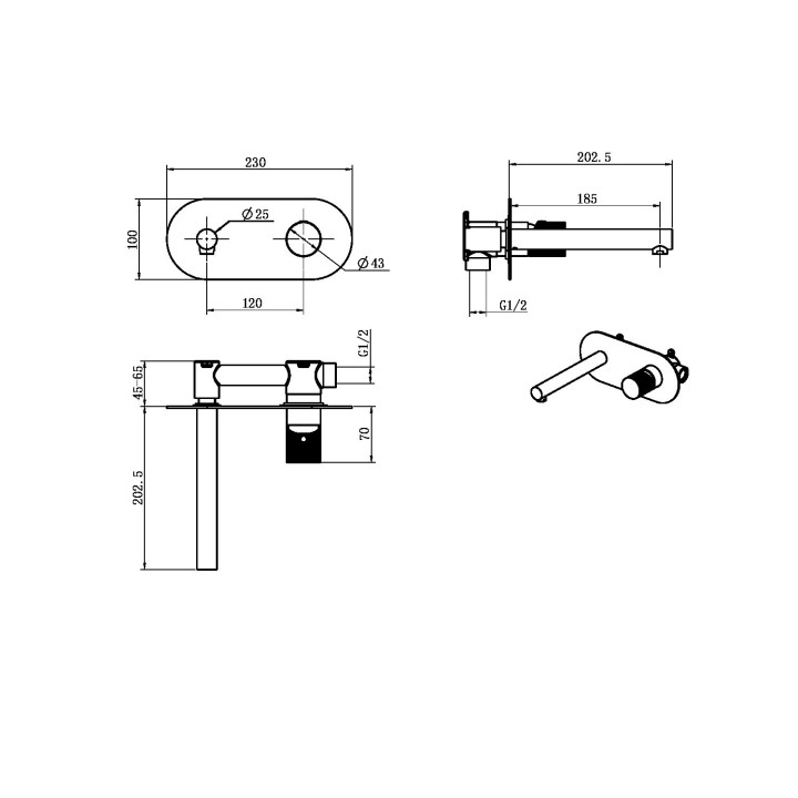 Boheme 125-GM.4 смеситель скрытый, Gun Metall