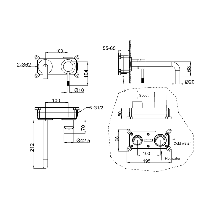 Boheme 465-BCR смеситель скрытый Black