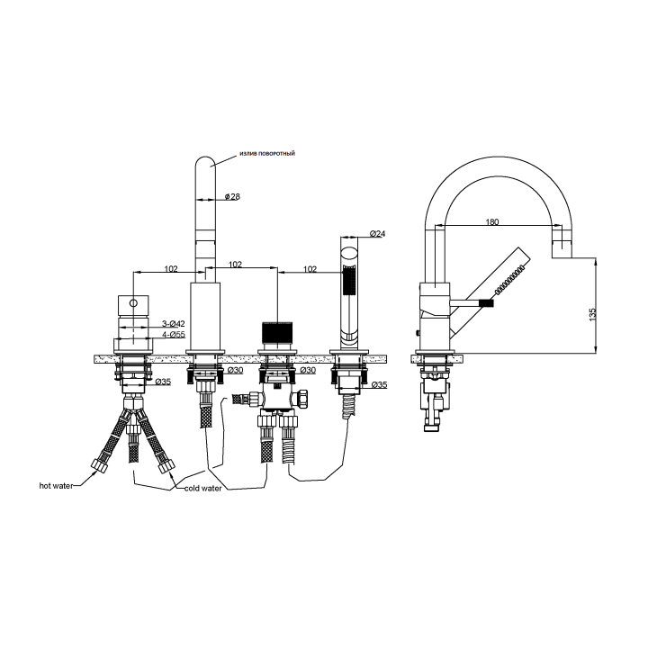 Boheme Uno 460-CR смеситель на борт ванны