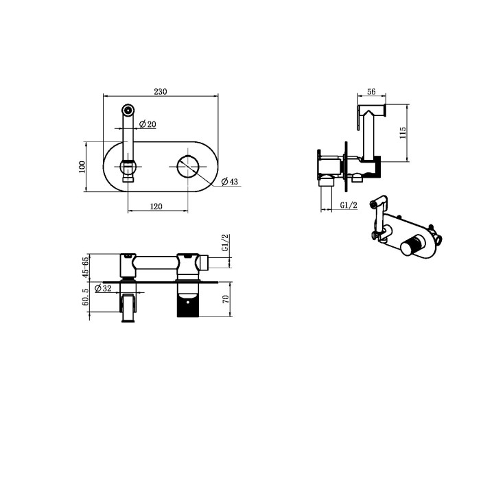 Гигиенический душ Boheme 127-GM.2 Stick TOUCH