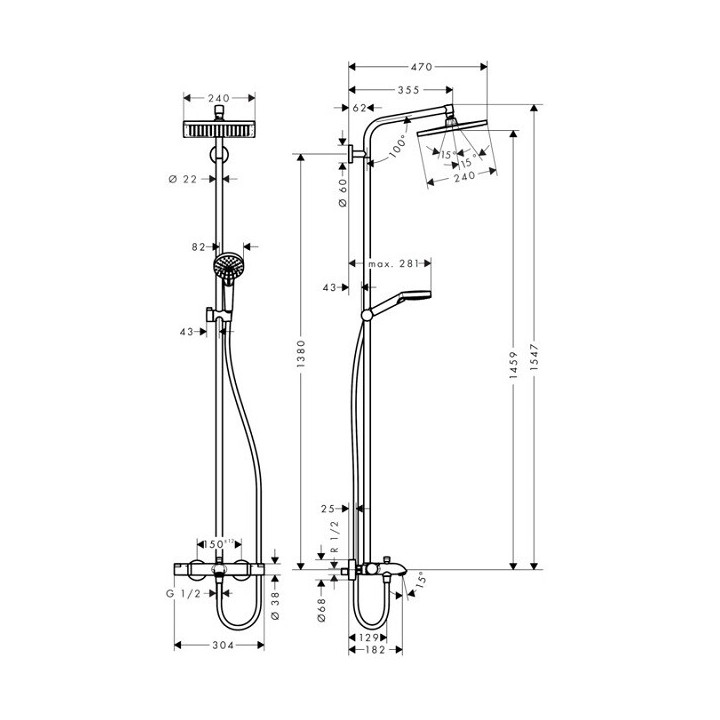 Душевая система Hansgrohe 27298000 термостат