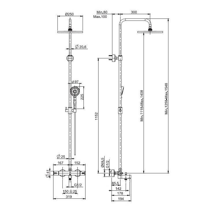 F3154/RP259CR Душевая система Fima Carlo Frattini