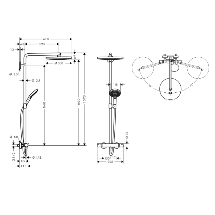 Hansgrohe 27133000 душевая система термостат