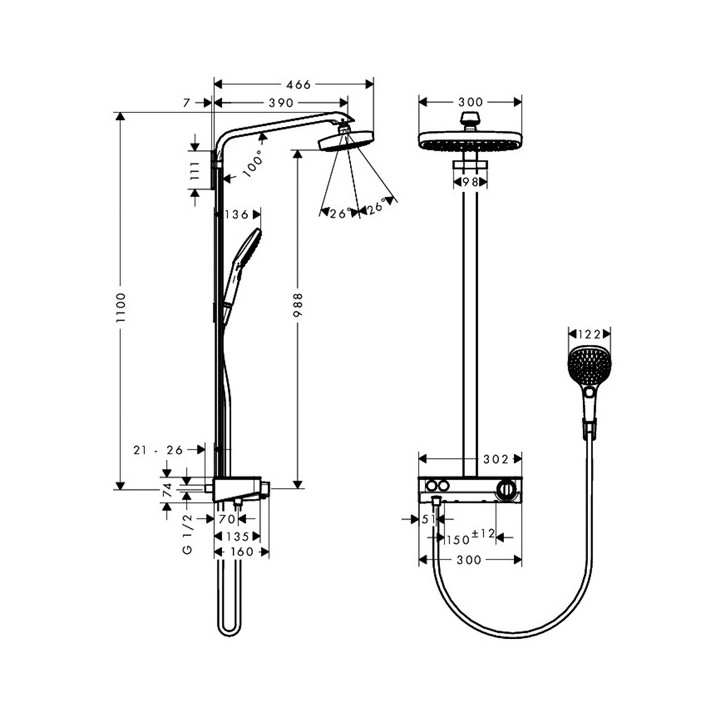 Hansgrohe 27126000 душевая система термостат