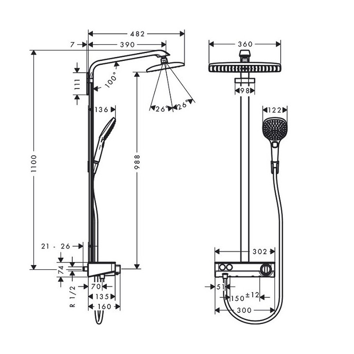 Hansgrohe 27288000 душевая система нерж. сталь