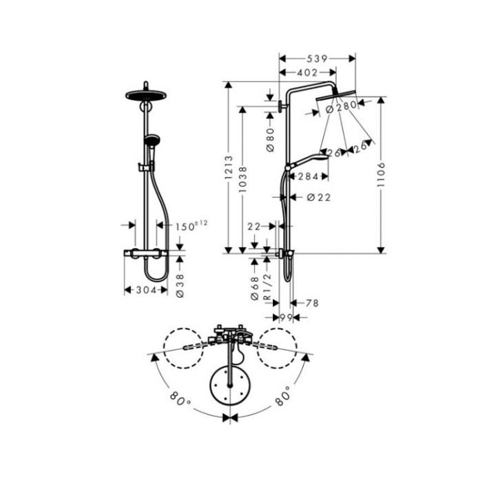 Hansgrohe 26794000 душевая система термостат