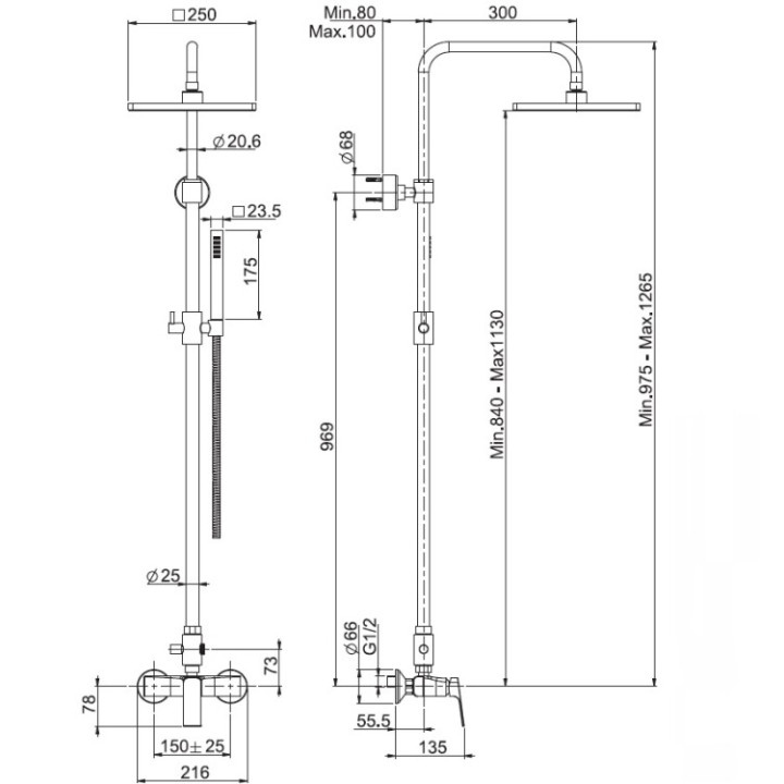 F3385/2NS душевая система Fima Spillo Tech