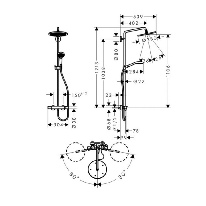 Hansgrohe 26790000 душевая система термостат