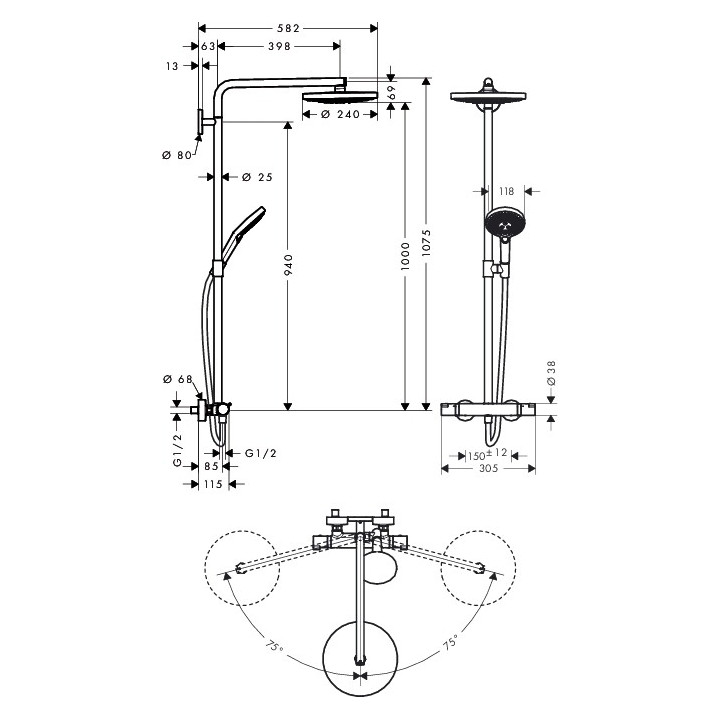 Hansgrohe 27129000 душевая система, нержавейка