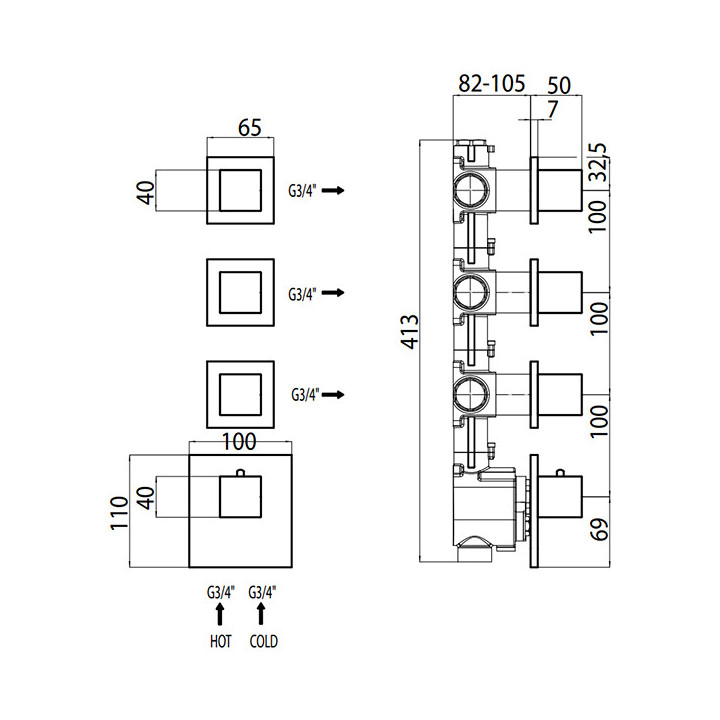 Bossini Z032205.030 термостатический смеситель Cube
