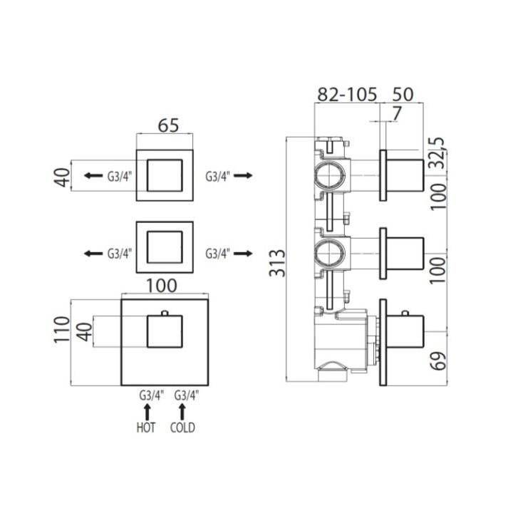 Bossini Z033203.030 смеситель скрытый термостат для душа