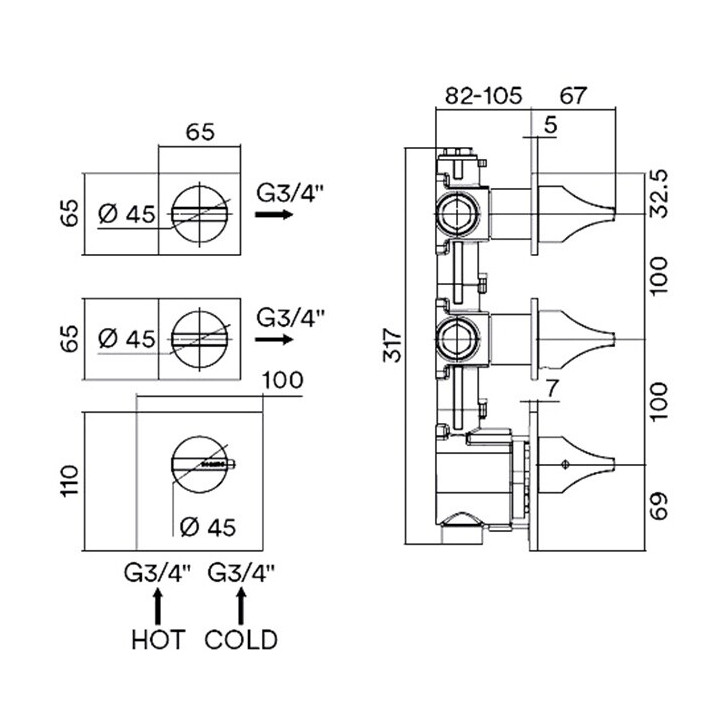 Bossini Z035203.073 — термостатический смеситель для душа