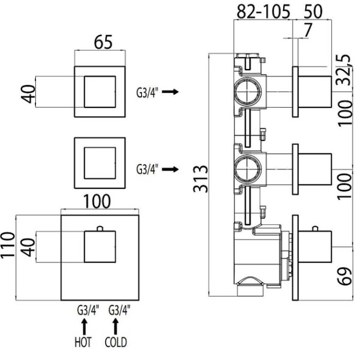 Bossini Z032203.030 термостатический смеситель Cube
