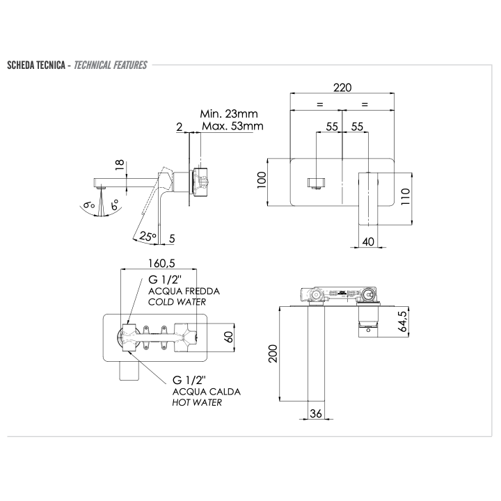 Remer AU15BG смеситель скрытый для раковины 20 см