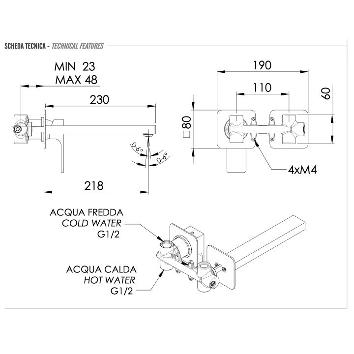 Remer AU15PLNO смеситель для раковины 23см