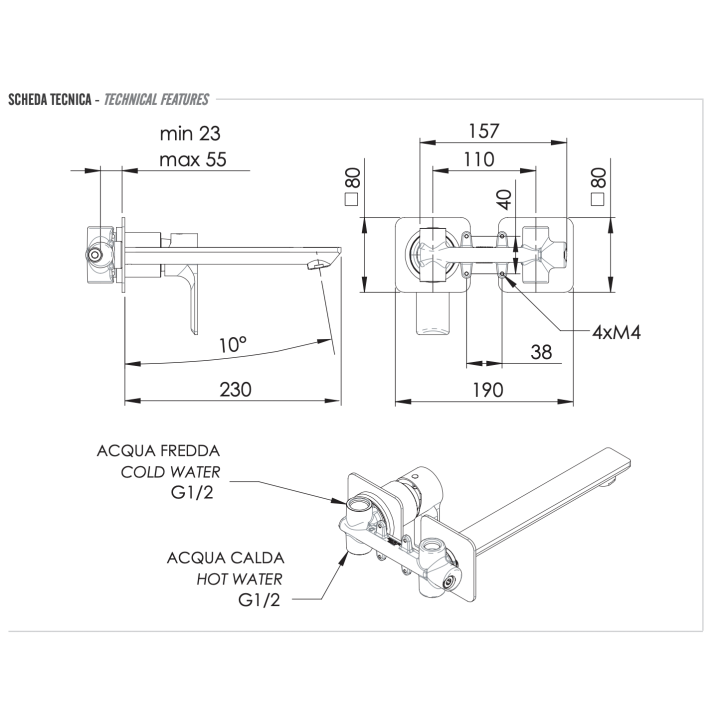 Remer EY15PL смеситель скрытый монтаж, 23 см