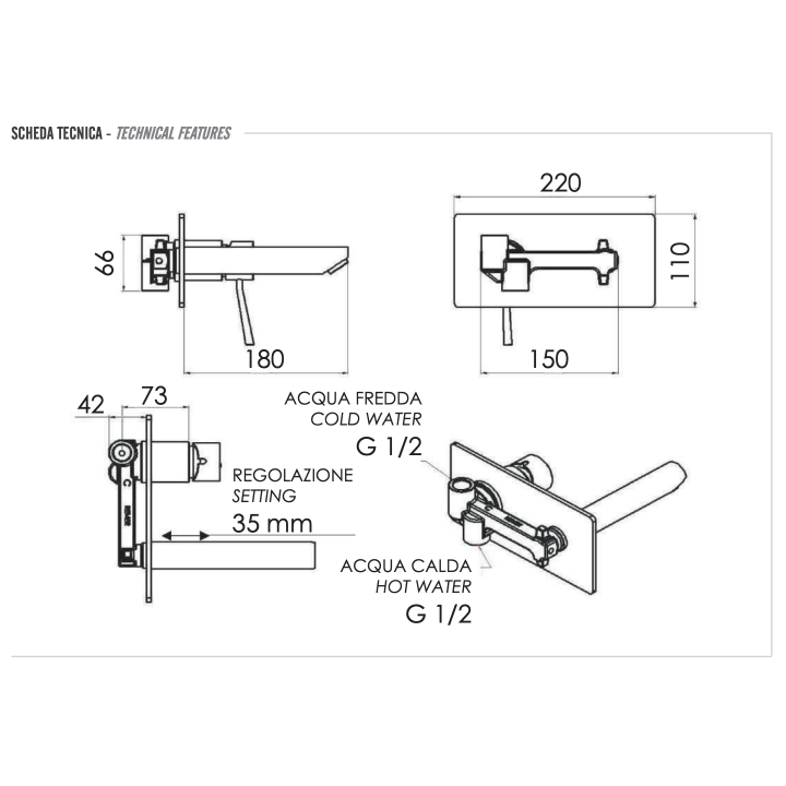 Remer N15 смеситель для раковины скрытый монтаж