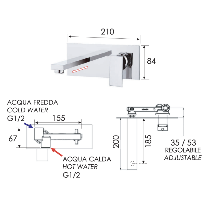 Remer QD15 смеситель для раковины, скрытый, сталь