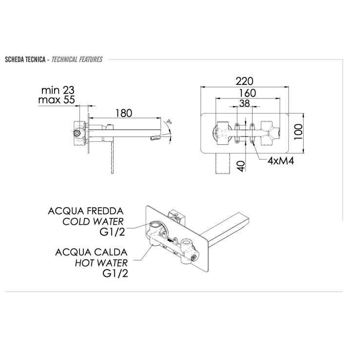 Смеситель Remer Q15 скрытый для раковины