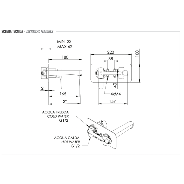 Remer W15 смеситель для раковины скрытый монтаж