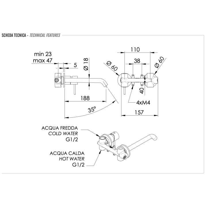 Remer SSX15PL смеситель скрытый 19 см inox