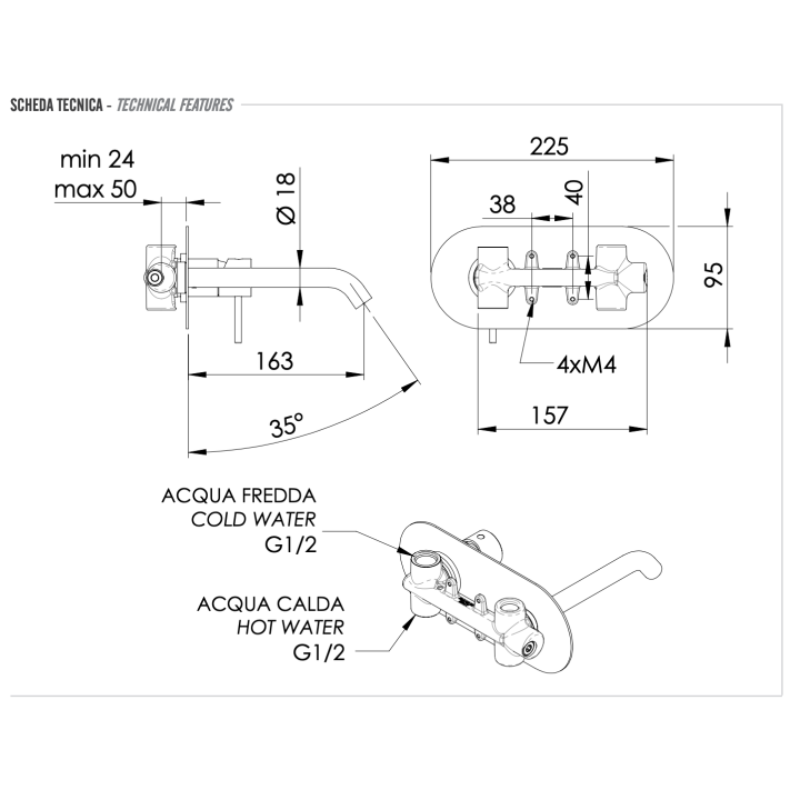 Remer X15NO смеситель для раковины, скрытый монтаж