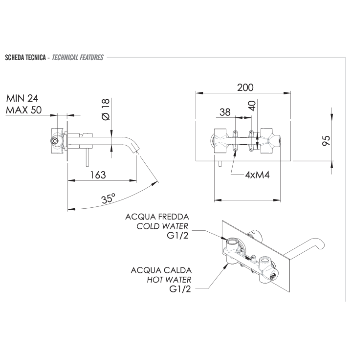 Смеситель Remer X15Q для раковины, скрытый монтаж