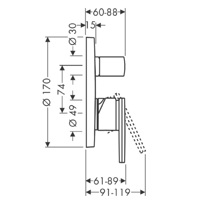 Axor 39455300 смеситель для душа, скрытый монтаж