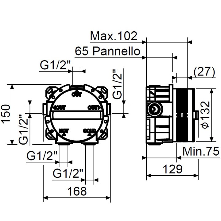 Встраиваемая часть душа с термостатом Plumberia PSBOX, PSB003