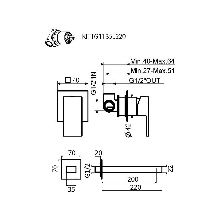 Смеситель для раковины Plumberia TAG черный матовый, KITTG1135NO220