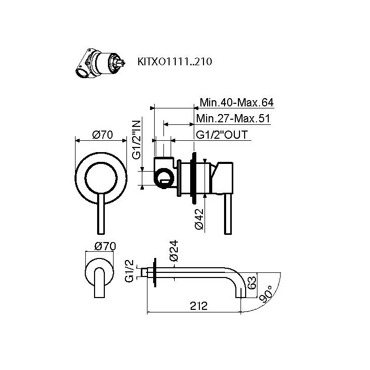 Смеситель Plumberia IXO белый матовый для раковины, KITXO1135BO210
